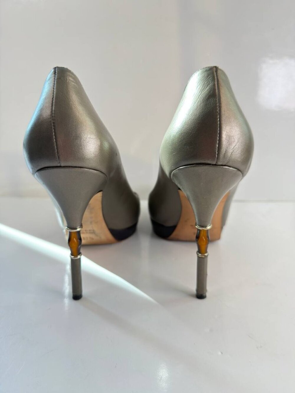 Gucci Metallic Gunmetal Gray Leather High Heel Pumps - Picture 12 of 16